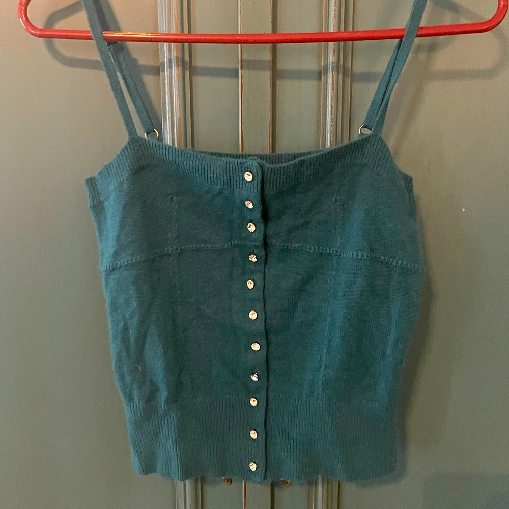 ✨BNWOT!RARE Gwen Stefani L.A.M.B. Fall 2006!Cashmere Teal Tank w/Jewel Buttons!M